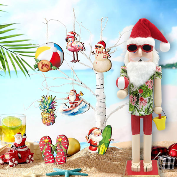 Beach Santa Wood Nötknäppare Stora unika dekorativa prydnader för festlig julbordsdekor Ll0046