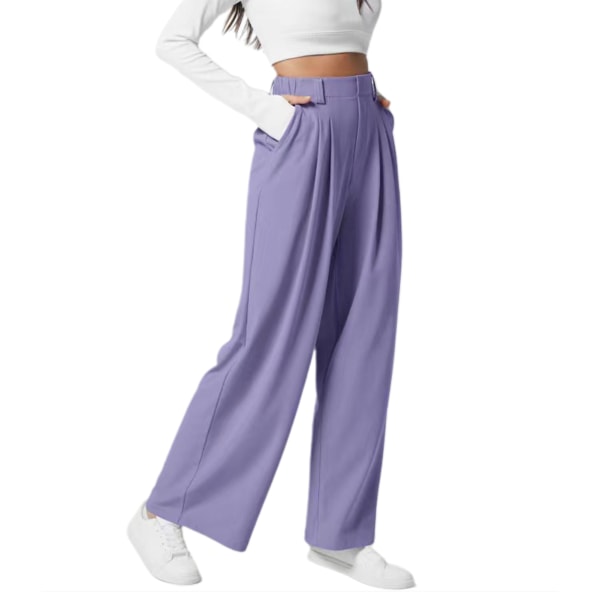Kvinnors byxor med hög midja vid ben Mjuka lätta träningsbyxor För Shopping Dejting Purple M