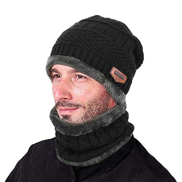 Vinter varm mössa Halsdukshandskar set Unisex vinter varm stickad mössa Halshandske för män kvinnor Wine Red Three piece Suit