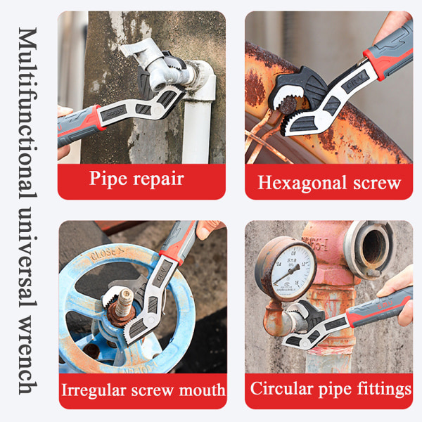 Multifunktionell självlåsande rörnyckel Kraftig slitstark reparationsverktyg för VVS-placering 10 inch
