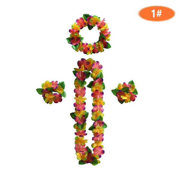 4st set 12 färger hawaiianskt halsband tropiskt Hawaii tyg blomsterkrans festdekor 1