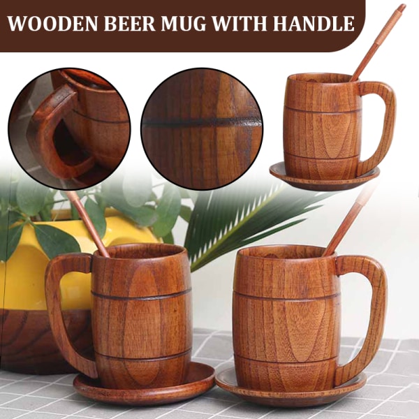 Trä ölmugg med handtag kreativa handgjorda tankard kopp vintage bar tillbehör för drycker hem fest