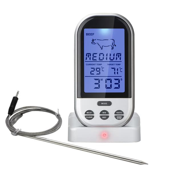 Bärbar trådlös grilltermometer Multifunktionell digital matlagningstermometer för köksugn Picknickgrill Silver Grey