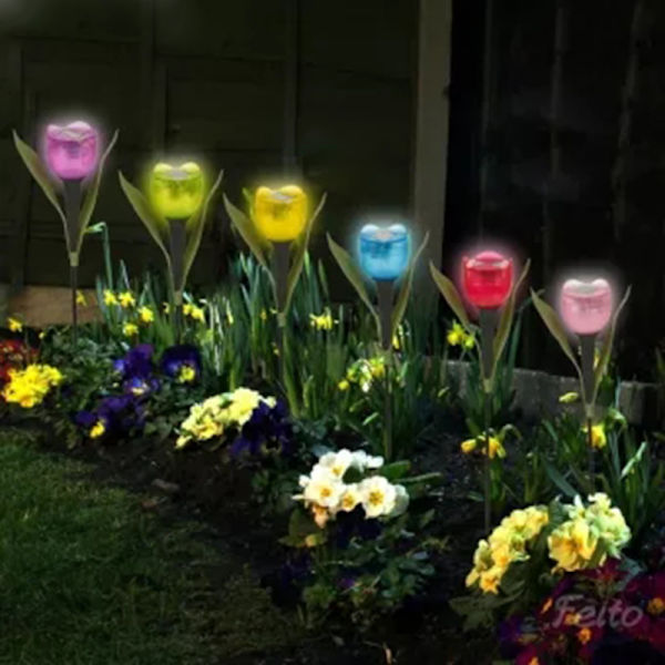 1 st trädgård tulpan blomma form LED sol drivna vattentät rör gräsmatta lampor stående dekor för gård utomhusfest Blue