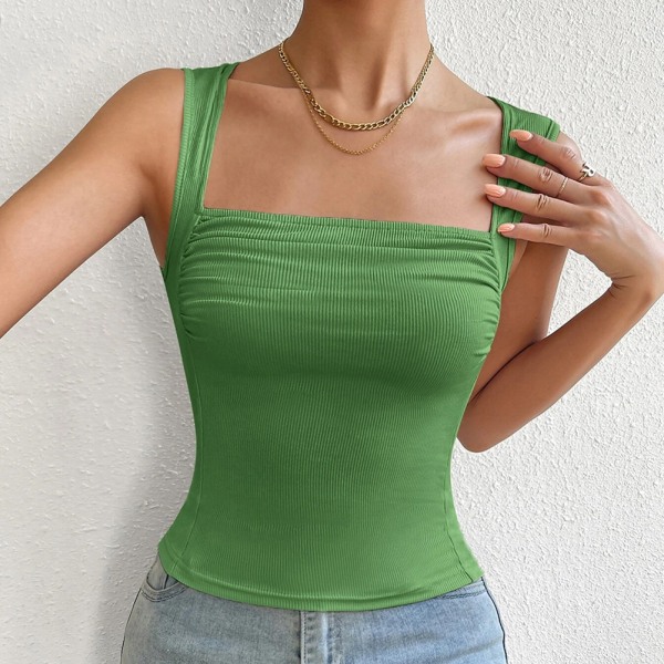 Sexys Slim Knit Ribbed Stretch Linne Snygg Bekväm Bekväm Topp För Shopping Dating Green XL