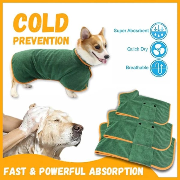 Hundbadrock Handduk Mjuk Superabsorberande badrock Torkande fuktpyjamas för hund Green XS