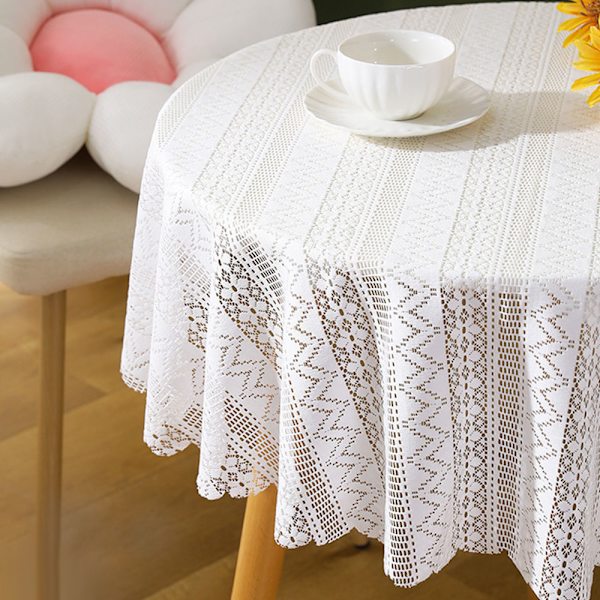 Vit färg rund spets bordsduk Snygg bordsskiva dekorativ täckning för arbetsrum hem Begonia Flower Round Diameter 150cm