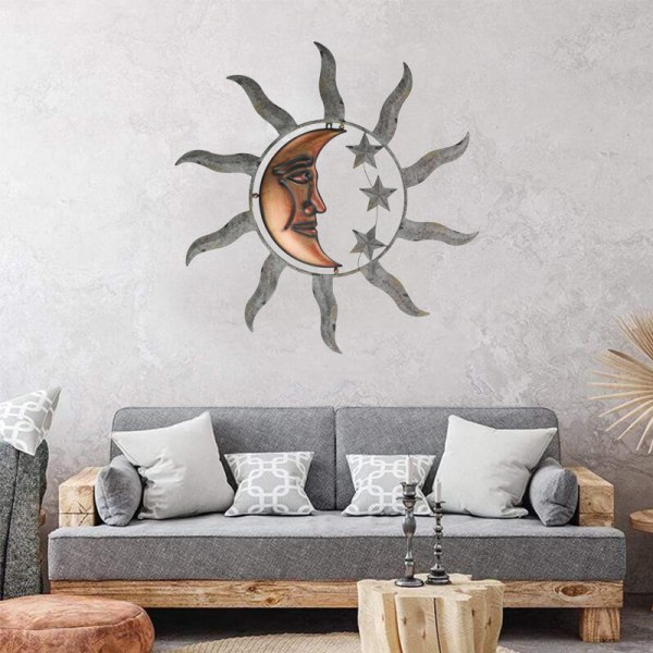 Metall Väggkonst hängande prydnadsföremål Kreativ Sun Moon Star Staty för hem vardagsrum Trädgårdsdekoration A