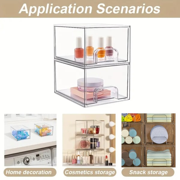 Enkla genomskinliga kosmetiska organisatörslådor Utrymmesbesparande sminkförvaringsställ för sovrum 2pcs