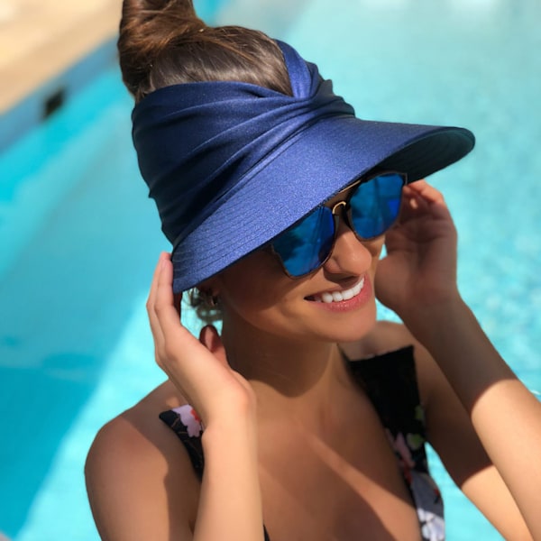 Sommer Dame Solhat Pakkelig Stor Skygge Solskærm Hatte Dame Sommer UV Beskyttelse Strandkasket BLUE