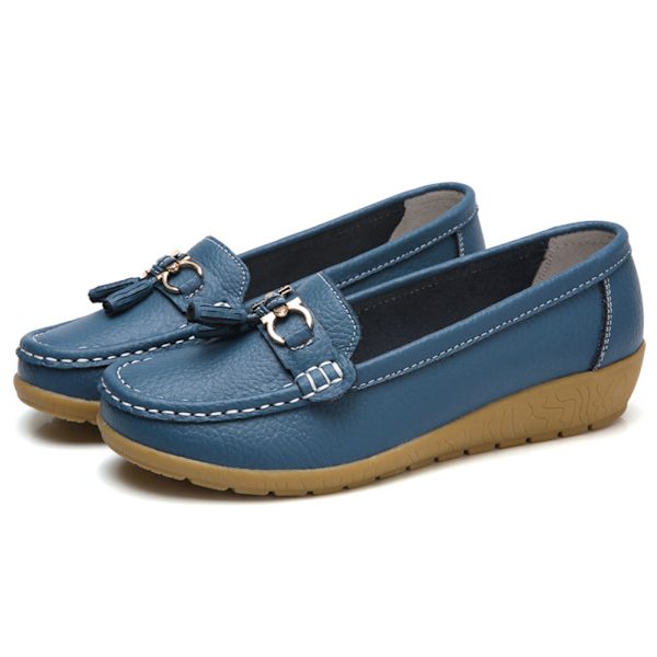 Kvinnors äkta läder Mjukt Bekväma Flat Loafers Handgjorda Casual Shoes Orange 40
