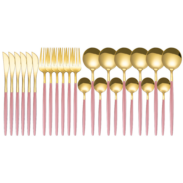 24st rostfritt stål set Elegant spegelpolerad servis för bröllop Thanksgiving jul Pink Gold