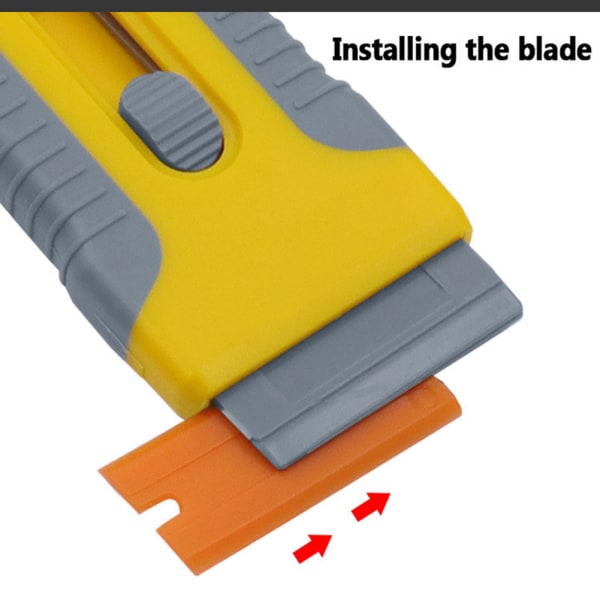 Car Sticker Remover Rakbladsskrapa med konturerat grepp för borttagning av lim från fönsterglasfilm Cleaning Blade orange Black