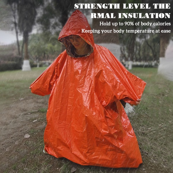 Utomhus nödfallsregnrock Rivsäker vattentät regndräkt för campingvandring Orange