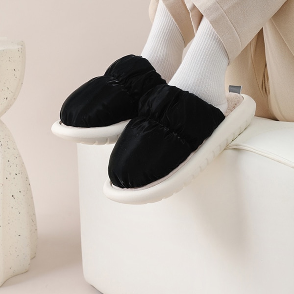 Avtagbar Tvättbar plyschtoffel för män Comfy Thicken Thermal Shoes for Indoor Home Black 40 41