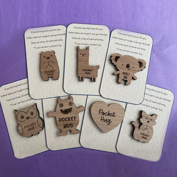Personlig Pocket Animal Kram Trä Token Thanksgiving Day Mors Dag Present Heart-shaped