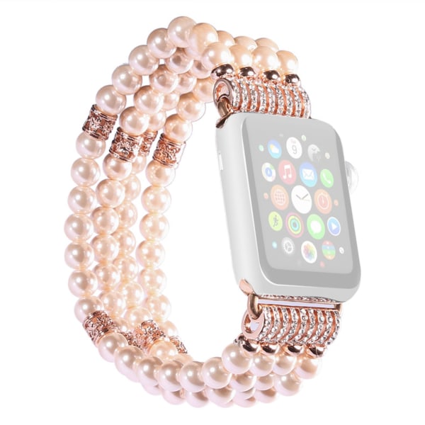 Dam Elegant Pearl Watch Band Stretchy Smycken Watch Band för de flesta fyrkantiga klockor Pink 42 44 45mm