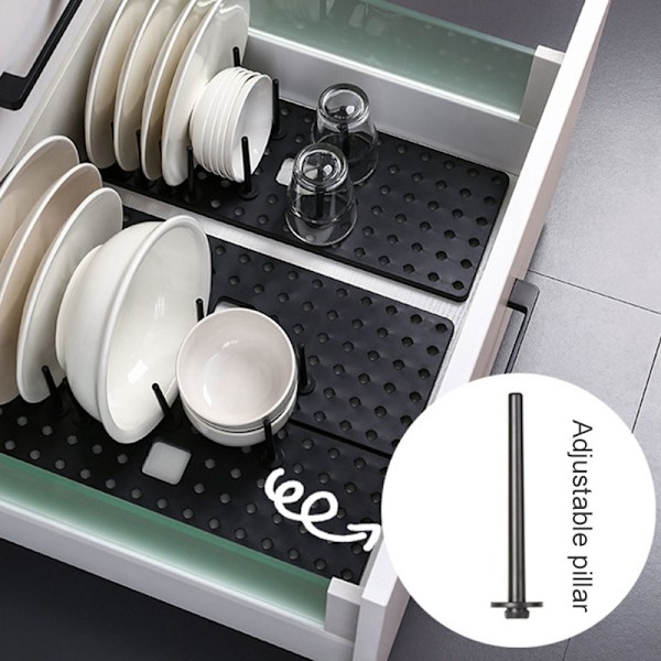 Diskställ Diskar Arrangör Justerbar Halkskydd Dränerande Pegboard med 12 Pinnar för Skåp Låda Kök