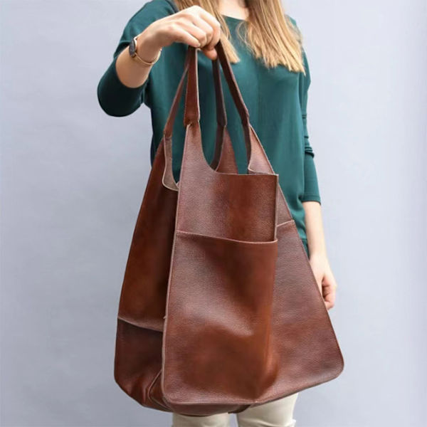 Stor Axelväska Läderväska Tote Bag Axelremsväska Dam Shoppingväska Väska Dam Yellow