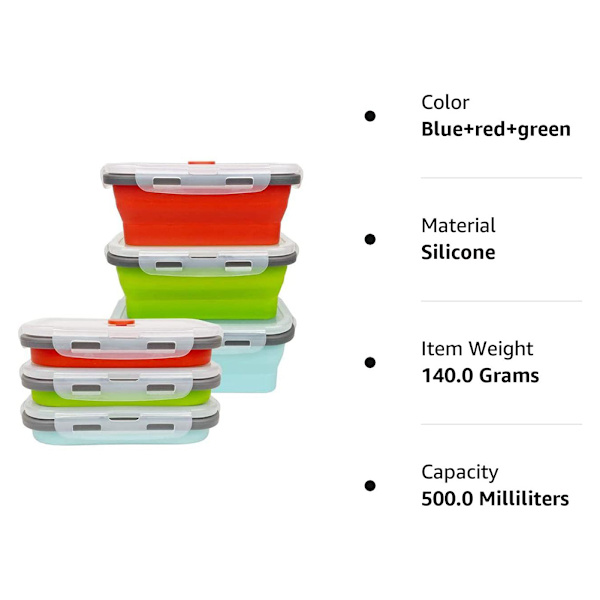 Vikbar matlåda i silikon med förseglat lock Bärbara lätta matbehållare för campingvandring Red 1200ml