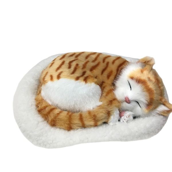Söt simulering sovande katt/hund plyschdocka med bo som andas fluffig katt/hund födelsedagsjulklapp till barn C