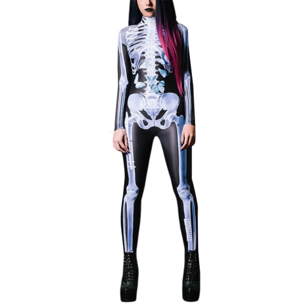 Halloween Sexig Skelett Bodysuit Halloween-kostymer För Unisex 3D Skelettmönster Skinny Jumpsuit Female S