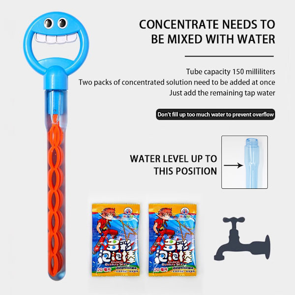 32 Hål Smilings Face Bubble Stick med påfyllningar Lätt att använda Bubble Machine för festfavorit Blue
