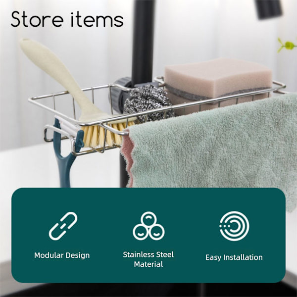 Svamp Holder Over Hane Køkkenvask Caddy Organizer Justerbar Rustfrit Stål Svamp Holder Til Køkkenvask 3pcs