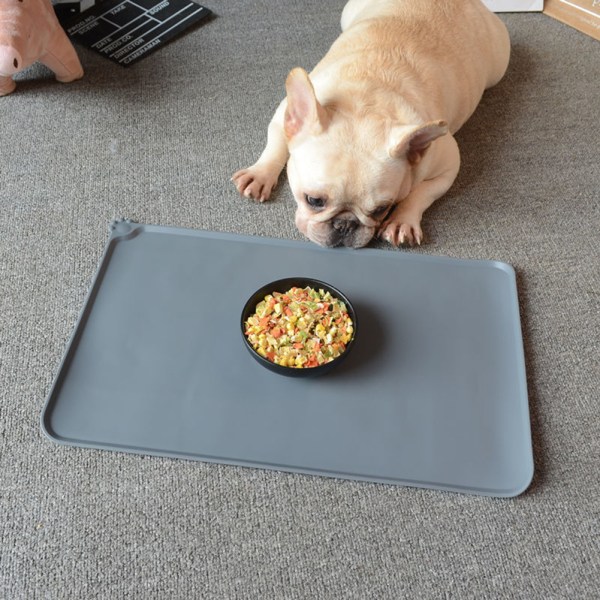 Silikon Halkfri hundkattskålsmatta Slitstark läckagesäker matdyna för liten medelstor hundkatt Grey 55cm * 38cm360g