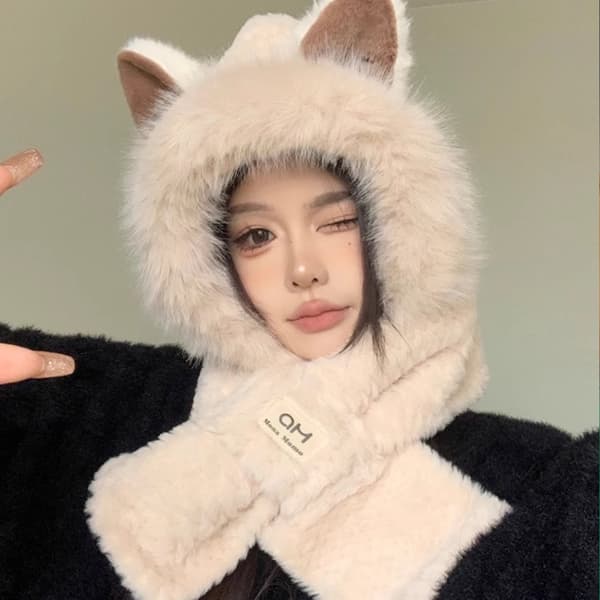 2 st Fox-Ears Scarf Hat Set Snygg älskvärd pendlingsmössa för utomhusbruk Beige