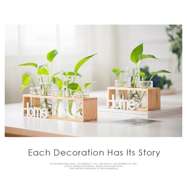 Hydroponisk glasflaska Transparent Blomvas Träram Stöd Bordsskiva Kreativ Hemträdgård Kaférum 5 Holes