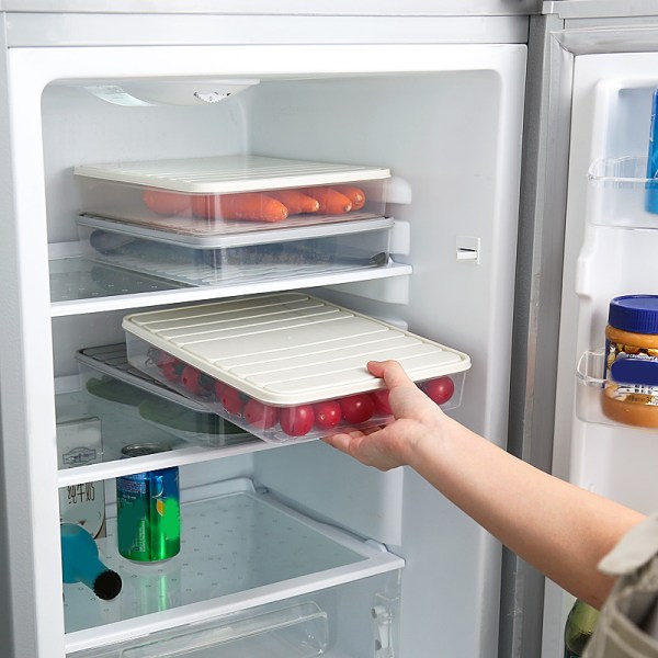 Kylskåp Matbehållare Återanvändbar tunn förvaringslåda Stapelbar för förvaring av färska hushållsmat Gray Small