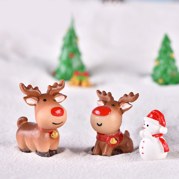 Jultema DIY Mini miniatyrfigur Trädgårdsdeko Jultomten Snögubbe Mikrolandskap för juldekoration 2