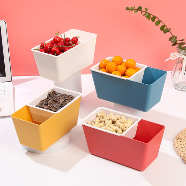 Multifunktionell dubbellagers snackbox Hem fyrkantig urlakningsbar fruktbricka Red