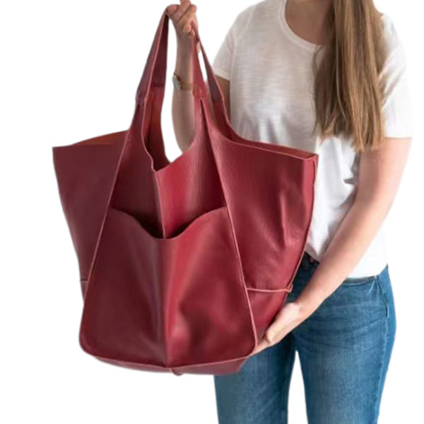 Stor Axelväska Läderväska Tote Bag Axelremsväska Dam Shoppingväska Väska Dam Red