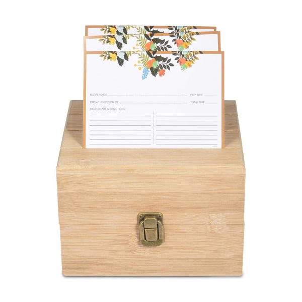 Bambu Wood Recept Box med 50 kort Multifunktionellt handgjord case Praktiska köksredskap Primary Colors
