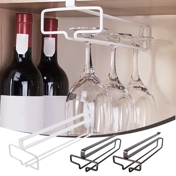Under Cabinet Single Row Wine Glass Holder Household Stemware Goblet Racks Kitchen Accessories White