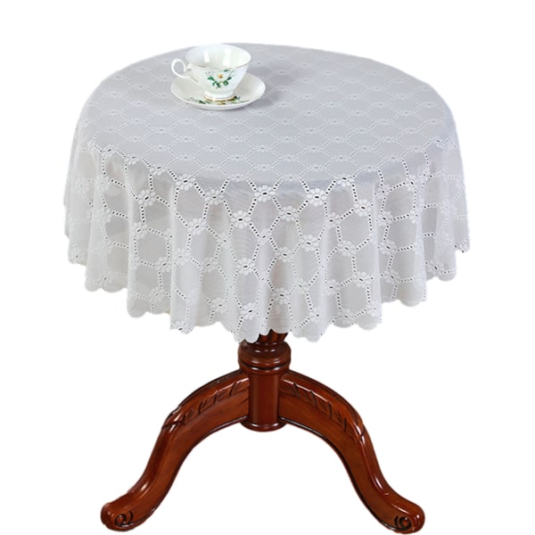 Vit färg rund spets bordsduk Snygg bordsskiva dekorativ täckning för arbetsrum hem Diamond Flower Round Diameter 100cm