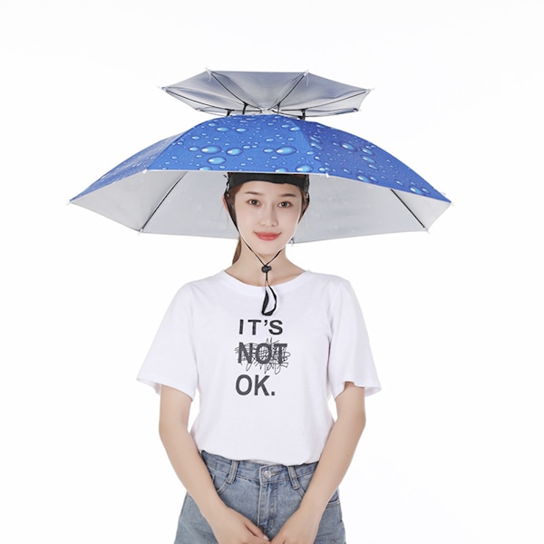 2-lagers paraplyhatt Bärbar andningsbar paraplyhatt Fällbar regnskydd 95cm Raindrop Blue