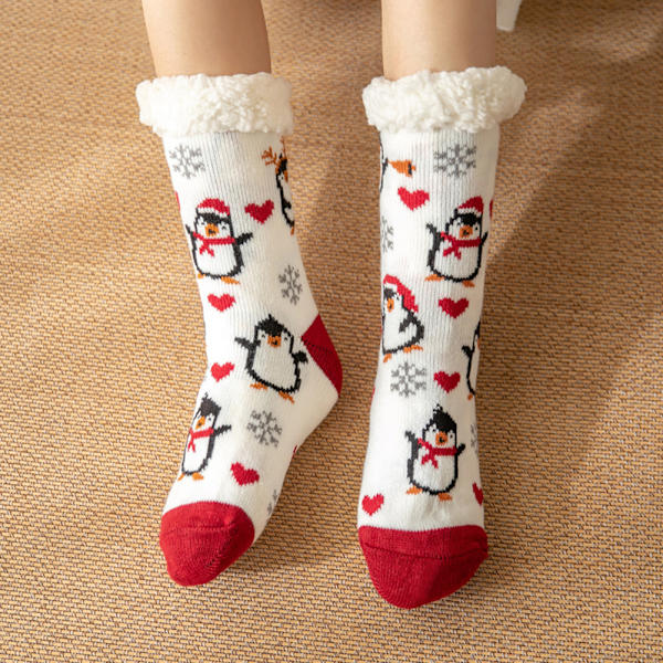 Julstrumpor damer Penguin Santas Mönsterdesign Hem Sömntofflor Strumpor vadderade mattstrumpor Green Bell