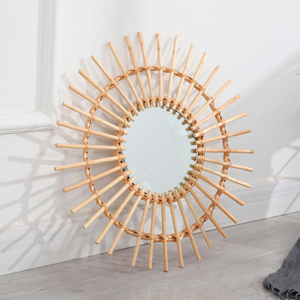 Handgjord stickningsspegel med flätad bindram Boho-stil dekorativ konst hemprydnad B