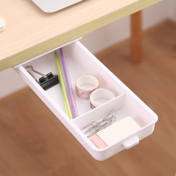 Under Skrivbordet Förvaringslåda Självhäftande Organizer Box För Office School Home White Large