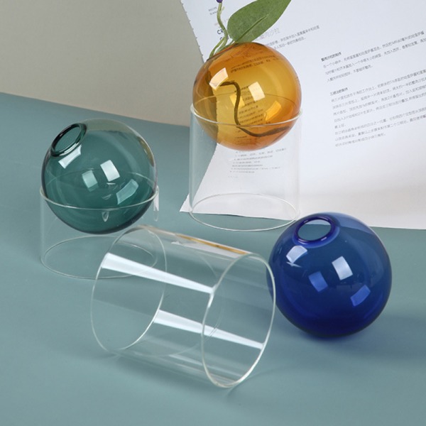 Glasvas Hydroponisk färg Rund vas Heminredning Vardagsrumsdekoration Mini glasvas Skrivbordsdekorationer Blue