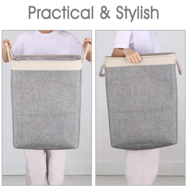 Hopfällbar tvättkorg Stor kapacitet Praktisk förvaringskorg för kläder för hembadrum Sovrum Beige   Grey