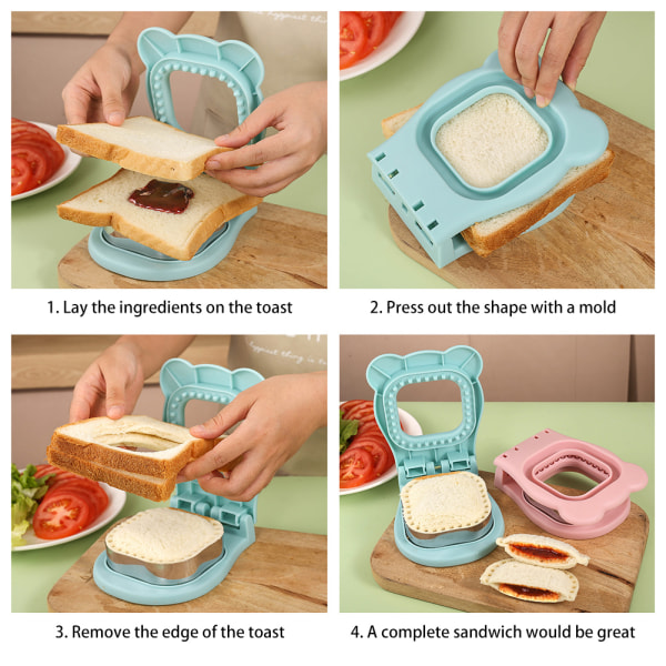 Smörgåsformar Molds och förseglare med fyrkantiga hushållssmörgåsar Bröddekor för gör-det-själv-barn Lunchlåda Pink