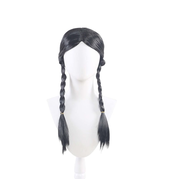 Onsdag Addams Cosplay Kostym Lång Peruk Hår Fashionabla DIY Styling Tool Peruk för Halloween Middle Score