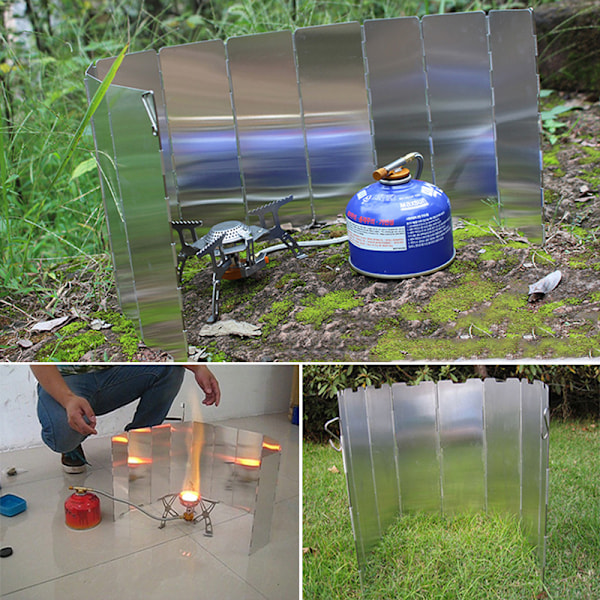 Bärbar aluminiumlegering utomhusvindruta Lättviktsbart vindskydd för campingspis utomhusgrill White