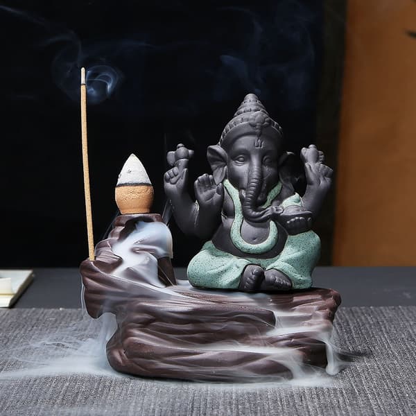 Creative Ganesha Rökelse Vattenfall Rökelse Hållare Desktop Ornament Backflow Vattenfall Dekor Aromaterapi Prydnadspresent Blue