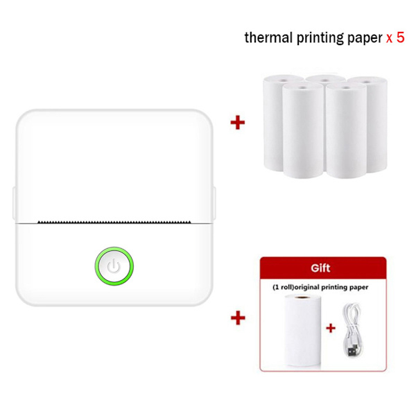 Liten trådlös thermal Multi-Purpose kompakt mobil skrivare för hemmaskolan kontor With 5 Rolls Paper