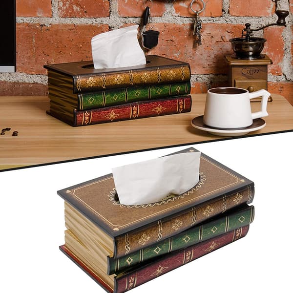 Klassisk retro träbok vävnadslåda rektangulär vävnadshållare dispenser cover Case